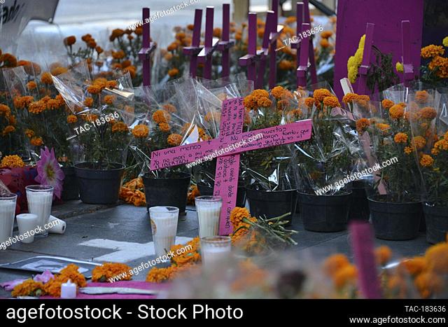 MEXICO CITY, MEXICO - NOVEMBER 2: Gender violence honored with Day of the Dead altar during a march to commemorate victims of femicide