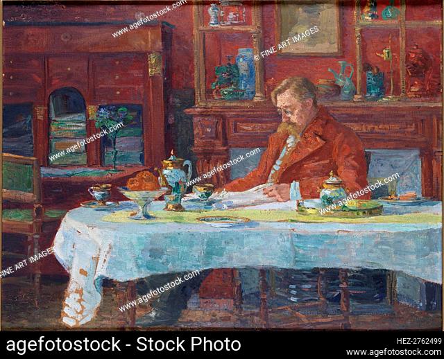 Émile Verhaeren (1855-1918) at the table, 1900. Creator: Verhaeren, Marthe (1860-1931)