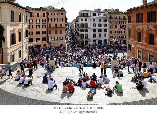 Tourists flock to the Spanish Steps Piazza Di Spagna in Rome, Italy