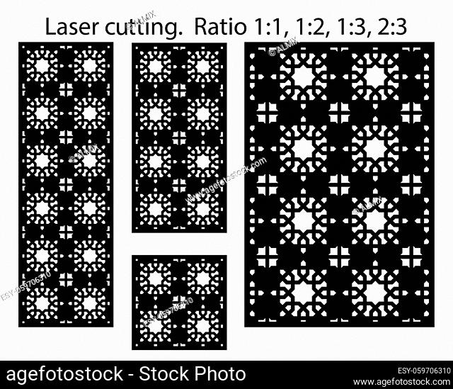 Arabic islamic decorative wall, screen, panel pattern with stars. Vector template kit. Set of decorative vector panels for laser cutting