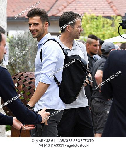Oliver Bierhoff (Germany / Manager Nationalmannschaft) welcomes Leon Goretzka (Germany). Arrival at Hotel Winnegg Girlan / Appiano