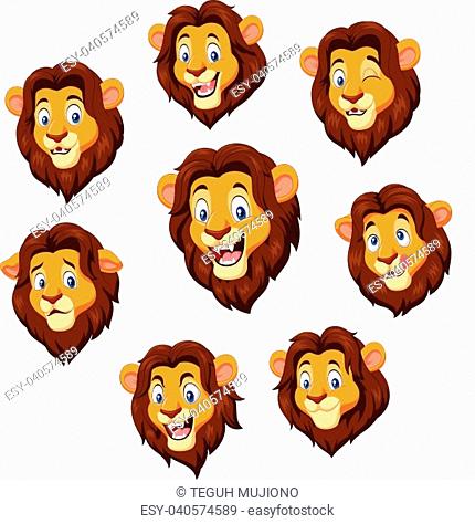 Cartoon lion head with various expression