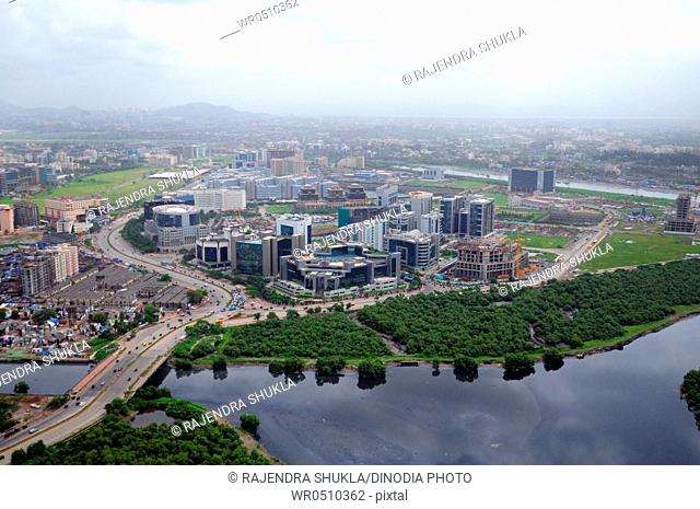 aerial view of bandra kurla complex and mithi river , Bombay Mumbai , Maharashtra , India