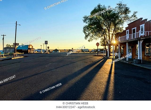 USA, Pacific Northwest, Oregon, Wasco County, Shaniko ghost town, sunset