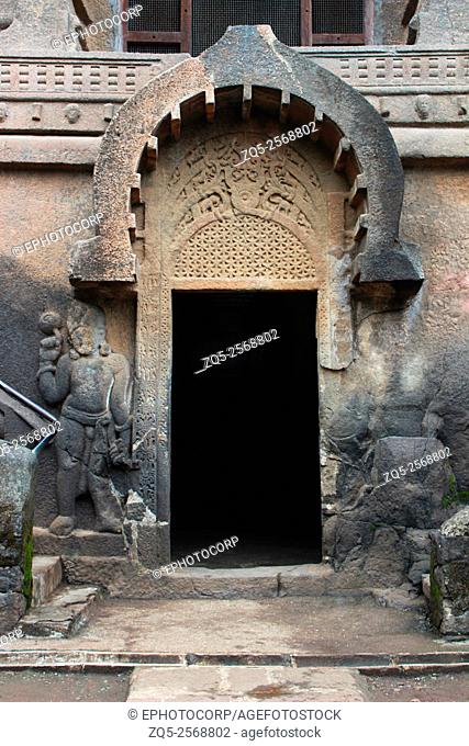 Cave 18 : Façade of chaitya of Pandavleni Cave. Contains beautiful carvings and stupa. Nasik, Maharashtra, India