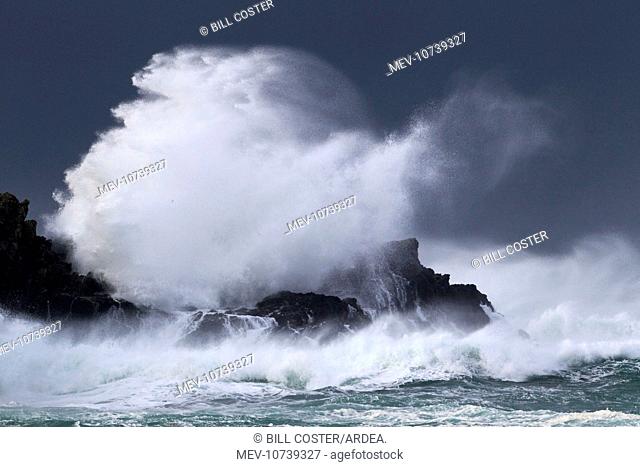 Atlantic Storm Waves breaking on rocky shore