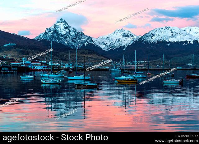 USHUAIA, ARGENTINA - APRIL 15, 2011: Ushuaia is the southernmost city in the world - port of Ushuaia, Tierra del Fuego, Patagonia, Argentina