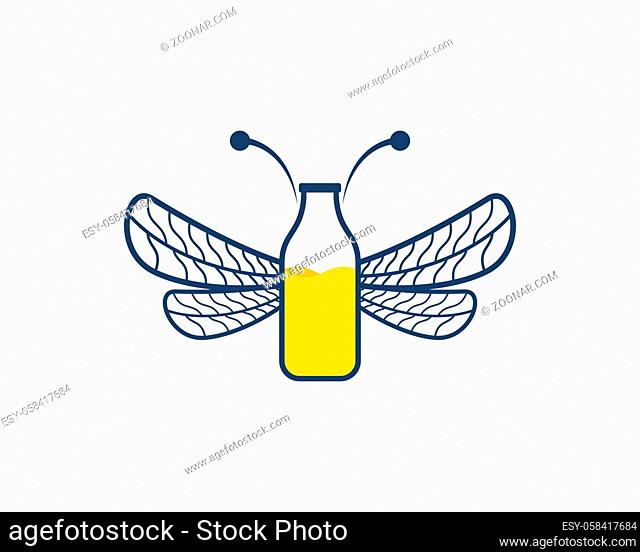 Honey in the bottle with bee wings
