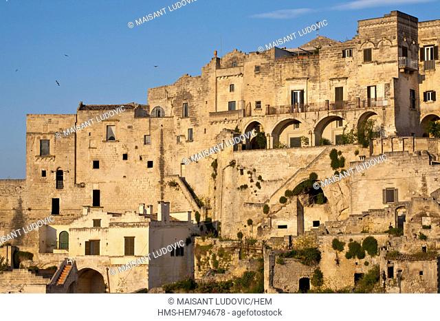 Italy, Basilicate, Matera, semi-cave built borough Sassi listed as World Heritage by UNESCO, most visited touristic site in the region