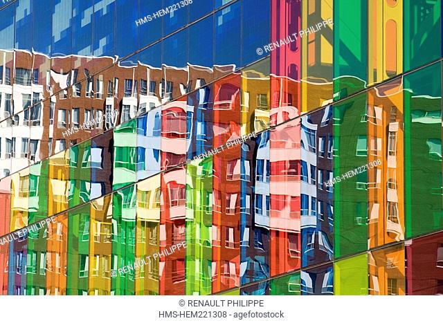 Canada, Quebec Province, Montreal, International District, Montreal Convention Hall, reflection on its colorful facades