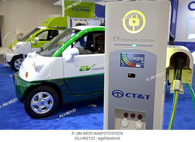 Detroit, Michigan - A battery charging station for the Korean-made CT&T plug-in electric car at the 2010 North American International Auto Show
