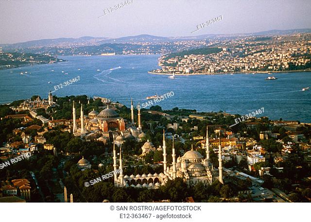 Blue mosque and Saint Sophia. Bosphorus. Istanbul. Turkey