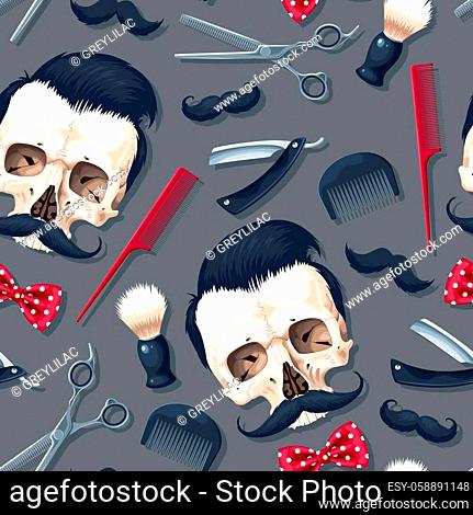 Seamless vector pattern with high detailed barber shop supplies