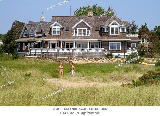 Massachusetts, Cape Cod, Hyannis, house, home, mansion, tidal marsh, cedar shingle, shingles, woman, exploring
