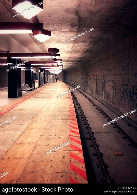 dark empty subway station - underground train station under construction -
