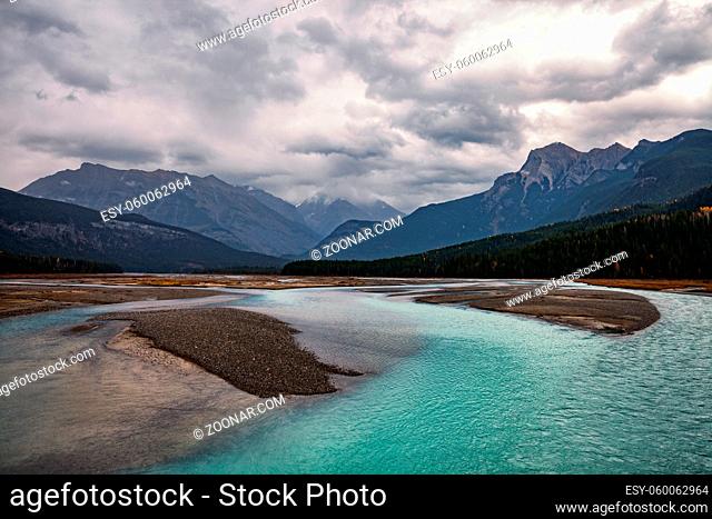 Mountain River in the Canadian Rocky Mountains, British Columbia, Canada in later afternoon light