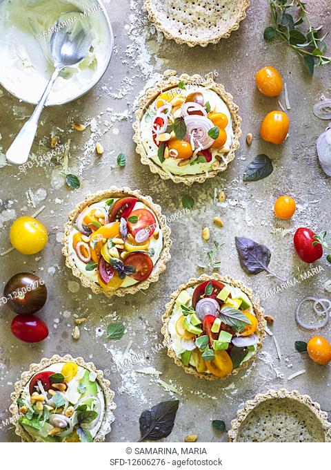 Mini tarts with Heirloom tomato and ricotta