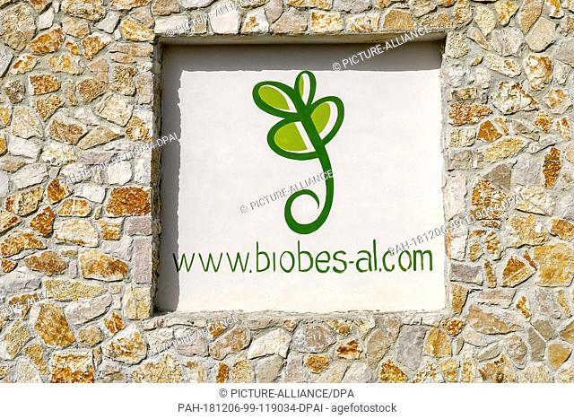 31 October 2018, Albania, Divjaka: The logo of the organic farm ""BioBes"" in Divjaka in western Albania. BioBes produces spices and medicinal herbs in organic...