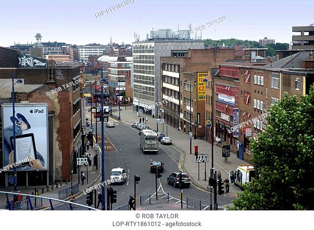 England, West Midlands, Birmingham. One way traffic system viewed from the Bullring Shopping Centre