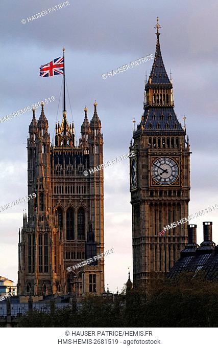 United Kingdom, London, Big Ben and Victoria Tower