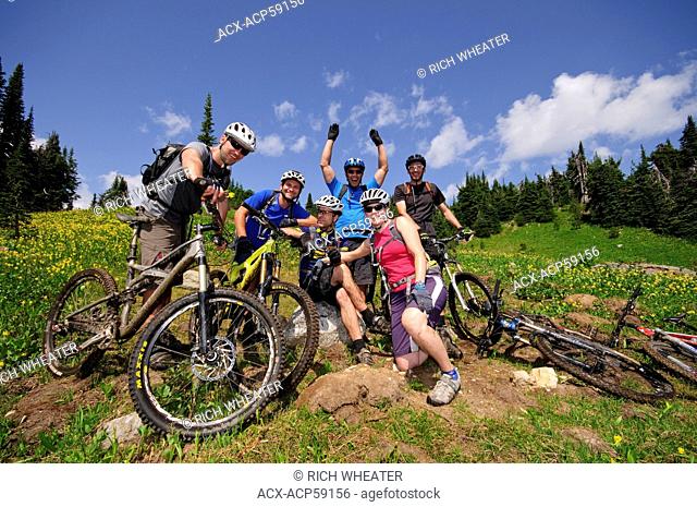 Mountain biking along the Frisby Ridge Trail in Revelstoke. Kootenay Rockies region, British Columbia, Canada