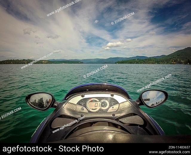 on a jet ski on a lake in the coeur d'alene city lake idaho
