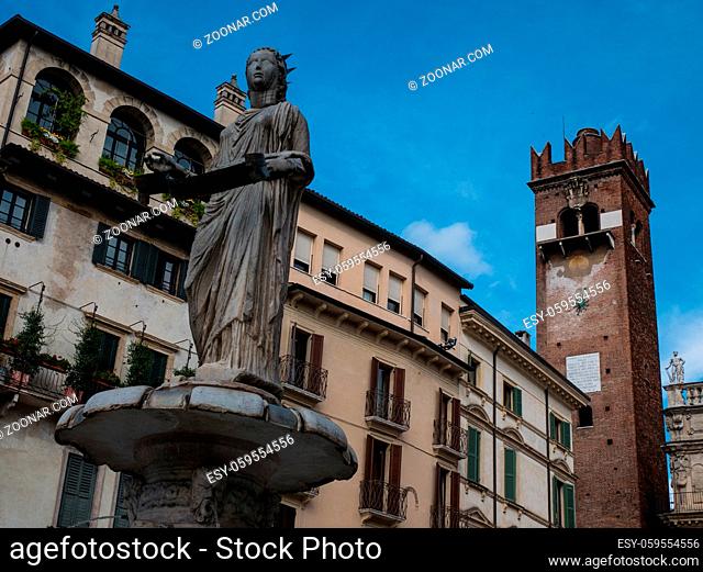fountain of the Madonna in Piazza delle erbe in Verona, city of love and romance ideal for couples, Italy