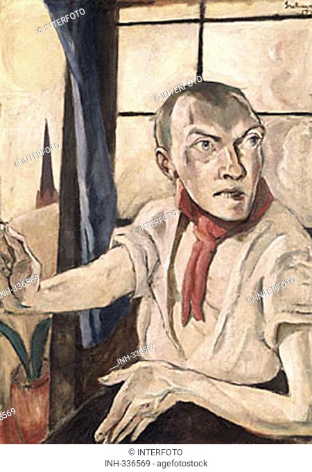 fine arts, Beckmann, Max, (1884 - 1950), painting, 'Selbstbildnis mit rotem Schal', 'self portrait with red scarf', 1917, oil on canvas, 80 cm x 60 cm