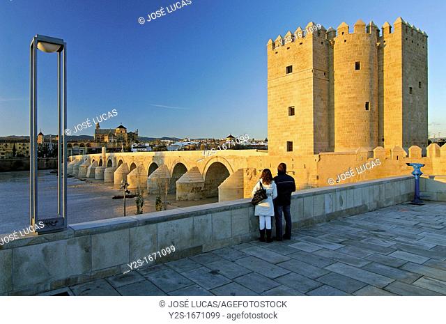 La Calahorra tower, Guadalquivir river, Roman bridge and arab Mosque, Cordoba, Spain