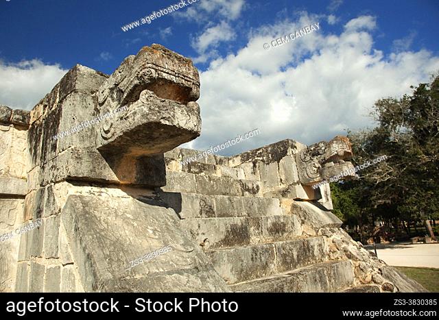 View to the Platform Of Jaguars and Eagles-Plataforma De Las Aguilas y Los Jaguares, Maya Archeological Site Chichen Itza, Yucatan Province, Mexico