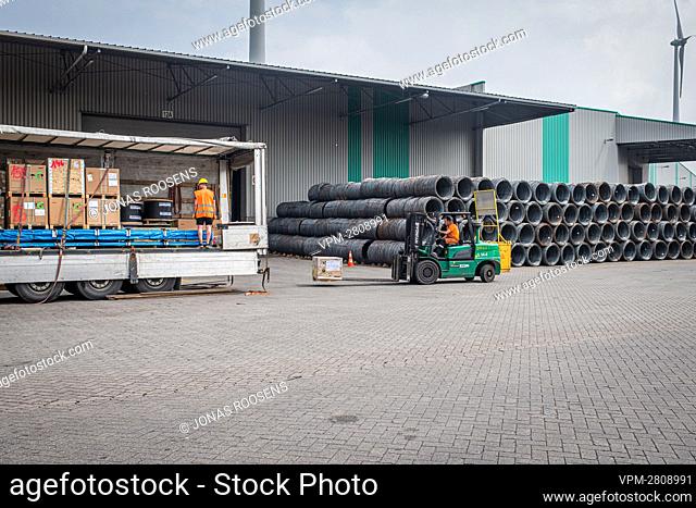 Illustration shows stacks of steel wire at Zuidnatie, logistics and warehousing specialist, company plant in Antwerp harbor, Thursday 03 June 2021