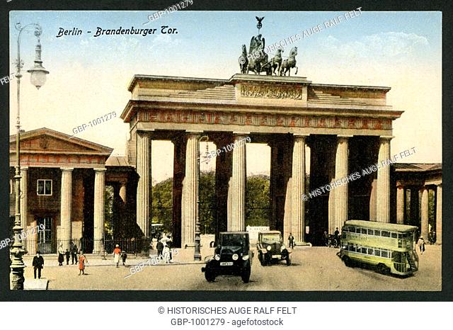 Europe, Germany, Berlin, Brandenburg Gate, postcard, sent 08. 09. 1930, published I. W. B. , series Berolina ( no more information )