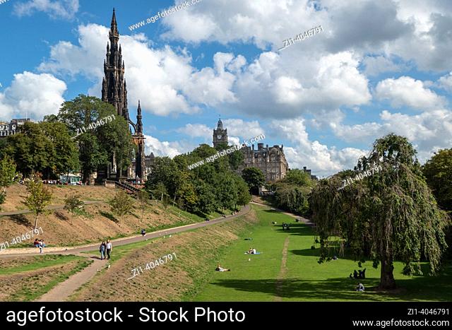 view at sir Walter Scott monument and parkin Edinburgh, Scotland, UK