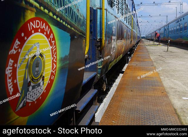 Railway workers are checking an express train for the resumption of railway services which was not functioning for over 6 months because of lockdown due to the...