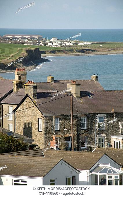 cottages in Aberarth village, Cardigan Bay west wales, looking south to Aberaeron along the coastal path