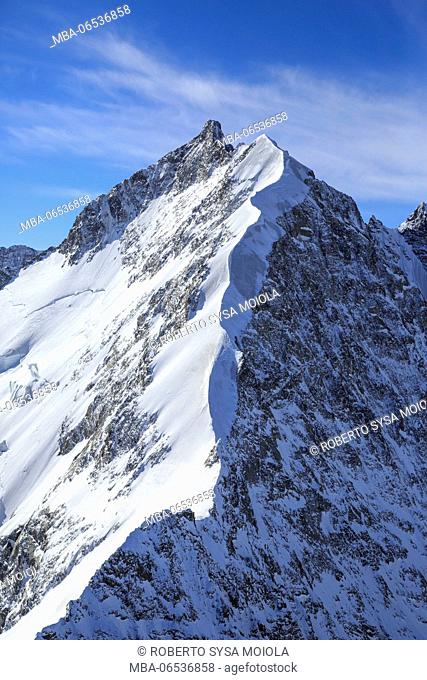 The unmistakable ridge of Biancograt, Piz Bernina, Engadine, Switzerland