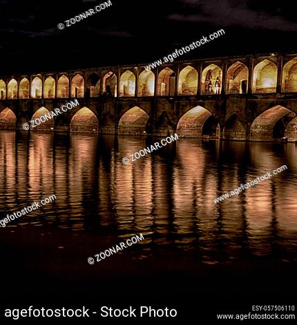 in iran  the old bridge of isfahan for light and night
