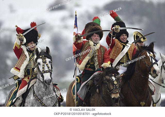 Military history enthusiasts perform an re-enactment of the Battle of Austerlitz (Slavkov) on the occasion of it's 213th anniversary in Tvarozna, Czech Republic