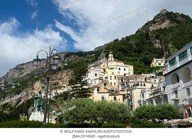 The town center of Amalfi in the province of Salerno in the Campania region of southwest Italy, located on the Amalfi Coast