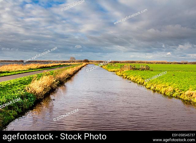 Water polder landscape with water and bridges near Reeuwijk, South Holland in the Netherlands