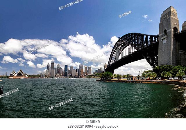 Panorama of Sydney Cove and the Harbour of Sydney, Australia, view on the Skyline of Sydney and the Sydney Opera House. Seen from Kirribilli