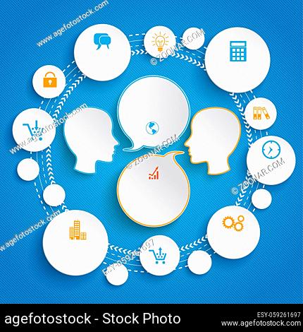 Infographic design with human heads and circles on the blue background. Eps 10 vector file