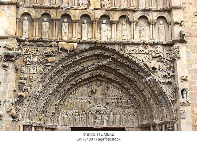 Main portal of a Romanesque church, Santa María la Real, Sanguesa, Navarra, Spain