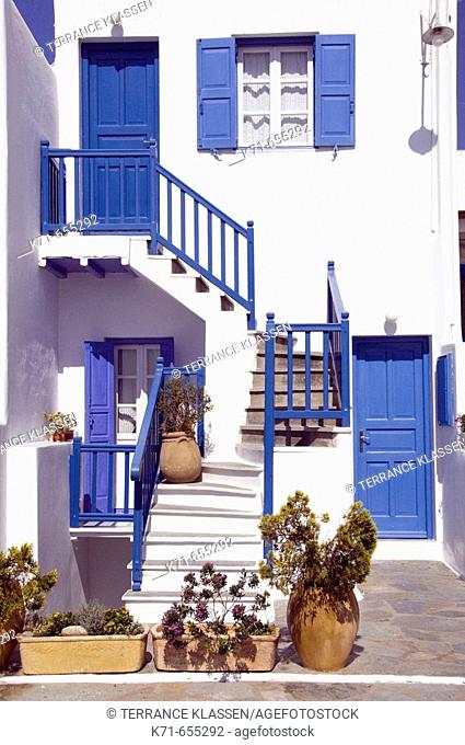 Greek architecture in the town of Hora on the Greek Island of Mykonos, Greece