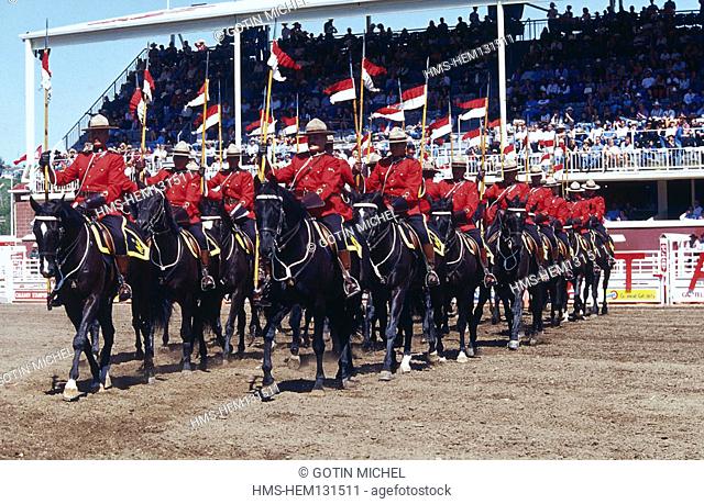 Canada, Alberta, the big Stampede of Calgary (the biggest rodeo of full air of all America) parade of mounted police