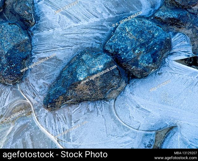 Close-up, stones, frozen in the ice