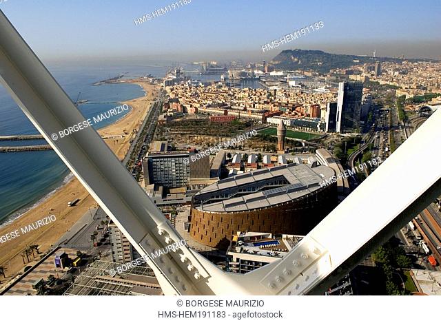 Spain, Catalonia, Barcelona, the Barceloneta seen from a terrace on the 42th floor of the Hotel Arts located near the Porto Olimpico, carrer de la Marina 19-22