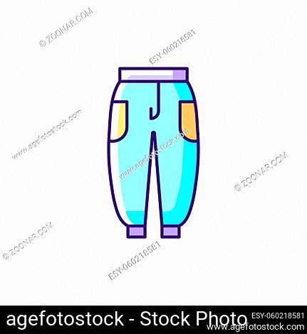 Joggers blue RGB color icon. Trackpants for women. Sweatpants for men. Unisex trousers. Sporty outfit. Isolated vector illustration