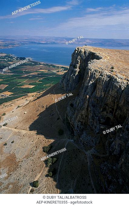 Aerial photograph of the Arbel cliff near the Sea of Galilee
