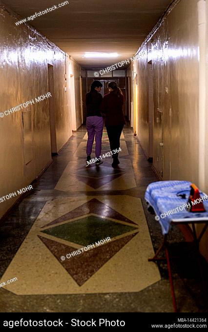 Women speak about experienced atrocities in a refugee shelter in Vinnytsia